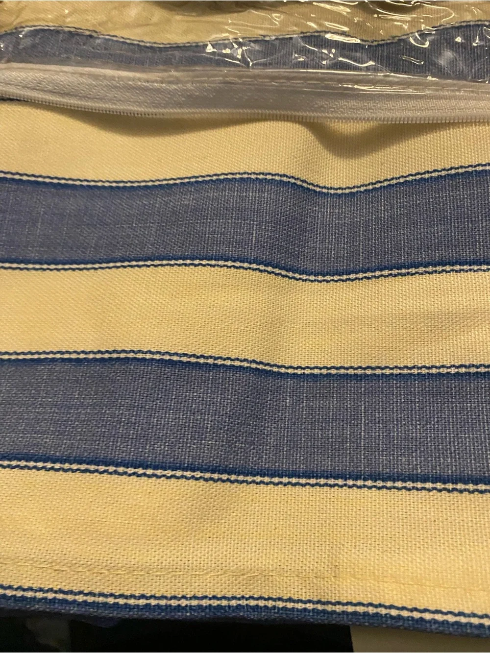 Waverly Striped Ruffled Valance in Blue and Cream